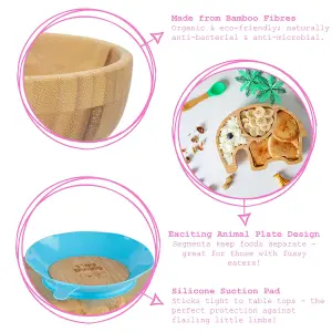 Tiny Dining - Dinosaur Bamboo Suction Baby Feeding Set - Pink - 4pc