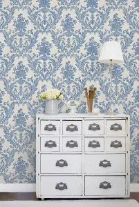 Galerie Stripes And Damask 2 Blue Sari With Texture Smooth Wallpaper