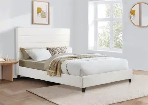 King Size Bed Frame White Boucle Birlea Lucas Fabric 5FT 150cm