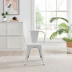 Furniturebox Set of 2 White Colton Tolix Style Stackable Industrial Metal Dining Chair with Arms