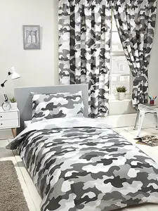 Grey Army Camouflage Reversible Single Duvet Cover and Pillowcase Set