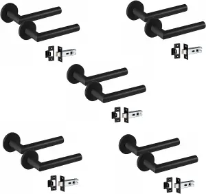 5 Pair of Mitred Design Door Handle On Round Rose Latch Door Handles 2.5" Latch Matt Black Finish  - Golden Grace