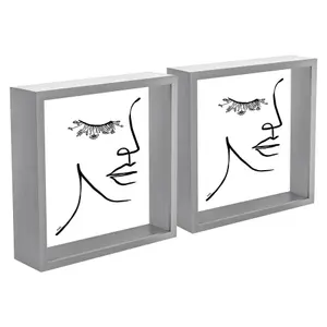 Nicola Spring 3D Deep Box Photo Frames - 8" x 8" - Grey - Pack of 5