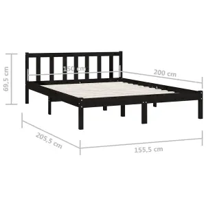 Berkfield Bed Frame Black Solid Wood Pine 150x200 cm King Size