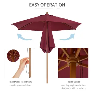 Outsunny 2.5m Wood Garden Parasol Sun Shade Patio Outdoor Wooden Umbrella Canopy