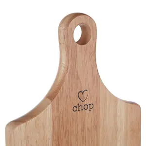 Interiors by Premier Small Rubberwood Paddle Chopping Board, Cutting Board for Kitchen, Stylish Natural Wood Chopping Board