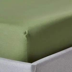 Homescapes Moss Green Organic Cotton Fitted Sheet 400 TC, Small Double