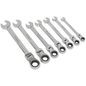 7-Piece Flexible Head Ratchet Spanner Set - 12 Point Metric Socket Tool Kit