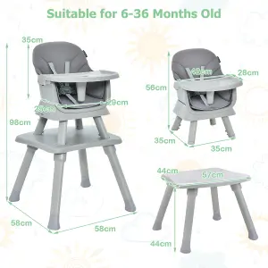 Costway 6-in-1 Baby High Chair Infant Feeding Chair Kids Stool w/Removable Tray & Cushion