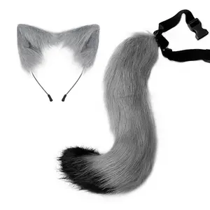 Halloween Cosplay Grey Faux Fox Tail and Ear Headband Set