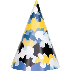 Batman Paper Cone Party Hats (Pack of 8) Blue/Black/Yellow (One Size)