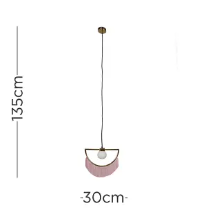 ValueLights Jupiter Brass Semicircle & Pink Tassel Fringe Ceiling Pendant Light with Frosted Globe Shade with 3w LED G9 Bulb