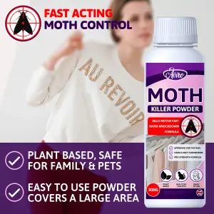 Aviro Moth Killer Powder - Natural Moth Killer, Pet-Friendly Moth Powder Approved For Use On Hard & Soft Furnishings. 600g