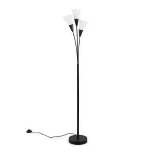 ValueLights Kristina Black 3 Arm Floor Lamp with White Frosted Glass Shades - LED Bulb Included