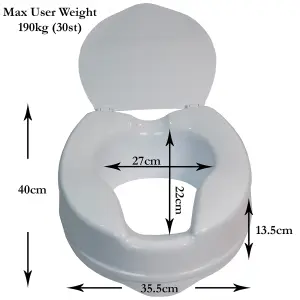 Raised Toilet Seat Aid with Lid 10cm (4") Elevated Strong and Durable