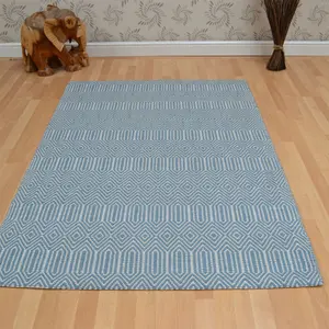 Teal Handmade Modern Wool Easy to Clean Geometric Rug For Dining Room Bedroom And Living Room-200cm X 300cm