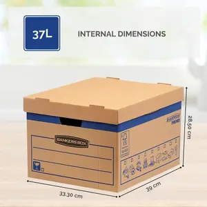 10 BANKERS BOX Cardboard Moving Boxes 37L Heavy Duty Double Wall Boxes Pack of 10