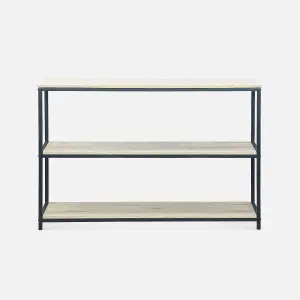 sweeek. 3-level industrial bookcase with wood and metal effect Loft Black 120x30x80 cm