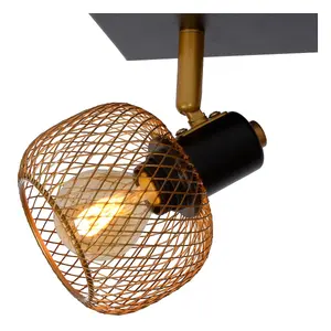 Lucide Maren Retro Twin Ceiling Spotlight - 2xE14 - Matt Gold, Brass