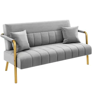 Yaheetech Light Grey Upholstered Sofa Couch with Gold-tone Metal Legs and 2 Pillows