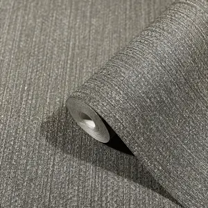 Galerie The New Textures Book Anthracite Shimmer Vertical Weave Wallpaper Roll