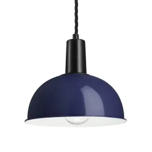 Industville Sleek Dome Pendant, 8 Inch, Dark Blue, Black Holder