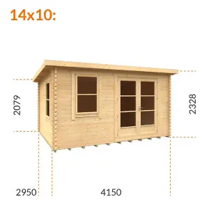 14ft x 10ft (4150mm x 2950mm) Horsforth "The Dakota" 44mm Log Cabin With 2 Opening Windows