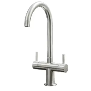 Liquida W03BN Monobloc Swan Neck Twin Lever Brushed Nickel Kitchen Mixer Tap