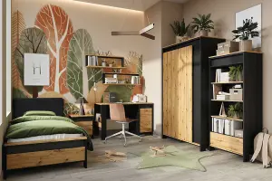 SPOT Chic Hinged Wardrobe with LED Lighting (H)1940mm (W)1230mm (D)550mm - Oak Artisan and Black Matt