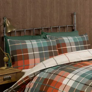 Check Flannel Argyle Duvet Cover with Pillowcases Terracotta / Super King + 2 Standard Pillowcases