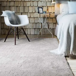 Silver Shaggy Modern Plain Easy to clean Rug for Dining Room Bed Room and Living Room-120cm X 170cm