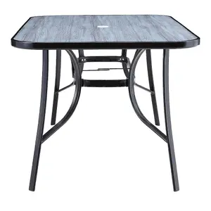 Rectangle Wood Grain Table with Umbrella Hole Coffee Table for Garden 150 x 90cm