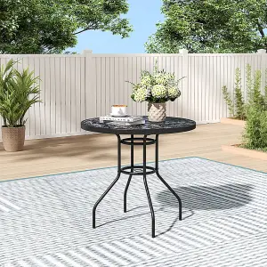 Round Table Tempered Glass Patio Table with an Umbrella Hole For Garden Backyard 80cm Dia