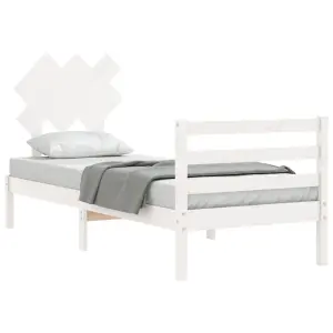 Berkfield Bed Frame with Headboard White Single Solid Wood