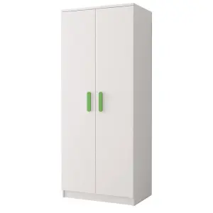 Smyk 06 White Matt Hinged Wardrobe W800mm H1930mm D500mm with Vibrant Lime Green Handles