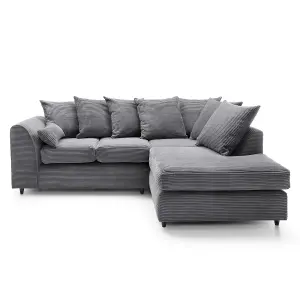 Jumbo Grey Cord Right Facing Corner Sofa for Living Room with Thick Luxury Deep Filled Cushioning