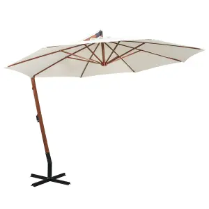 Berkfield Hanging Parasol 350 cm Wooden Pole White