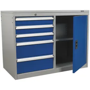 Heavy Duty Industrial Tool Storage Cabinet with 5 Drawers and 1 Shelf Locker