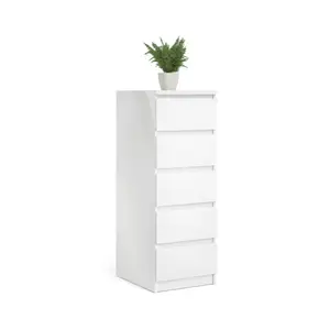 Esla High gloss white 5 Drawer Chest of drawers (H)1100mm (W)400mm (D)500mm