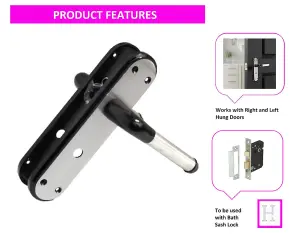 Marina Door Handle Two Tone Bathroom Lock Lever - Black Nickel and Satin by Betley Butterfly