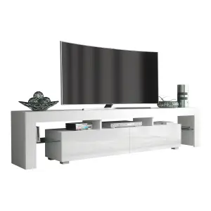 TV Unit 200cm Modern White with High Gloss Doors - Creative Furniture