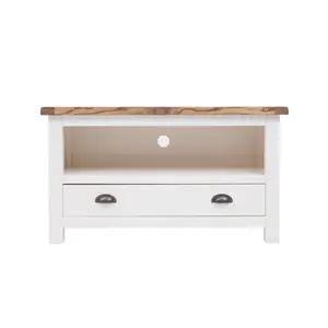 Lovere Off White 1 Drawer TV Cabinet Brass Cup Handle