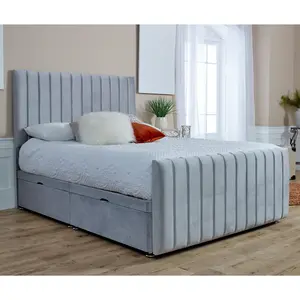 Sophia Divan Ottoman with matching Footboard Plush Bed Frame With Lined Headboard - Silver