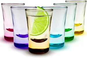 6 Pack 25ml Coloured Shot Glasses - Heavy Base for Tequila, Vodka, Espresso, Desserts - for Home, Party, Bar