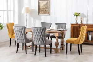 Set of 2 Lux Wing Back Velvet Kitchen Dining Chairs Bedroom Chairs Grey