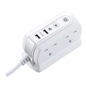 Masterplug Surge White 4 socket Extension lead with USB, 2m