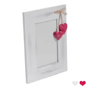 Nicola Spring Rustic Red Hearts Photo Frame - Wooden Portrait Table Standing Picture Display Frames - 4 x 6"