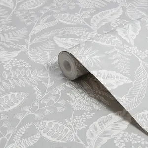 Fresco Artisan Leaf Grey Wallpaper