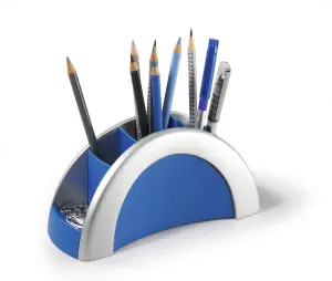 Durable VEGAS Pen Pot Pencil Holder Desk Tidy Organizer Cup - Blue & Silver