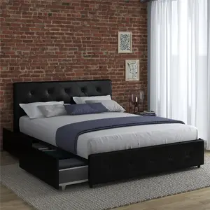 Dakota Bed with Storage PU Black, King